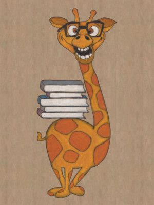 Jedna z prac prezentowanych na wystawie - żyrafa z dłuuugimi powieściami